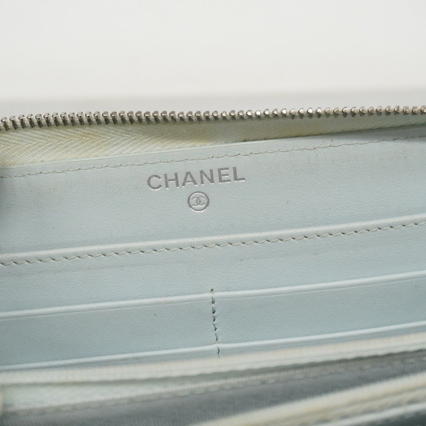 Chanel Light Blue Grained Calfskin Long Wallet (Bi-Fold) (Pre-Owned)