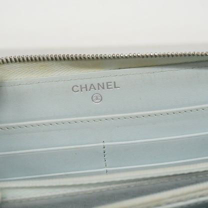 Chanel Light Blue Grained Calfskin Long Wallet (Bi-Fold) (Pre-Owned)