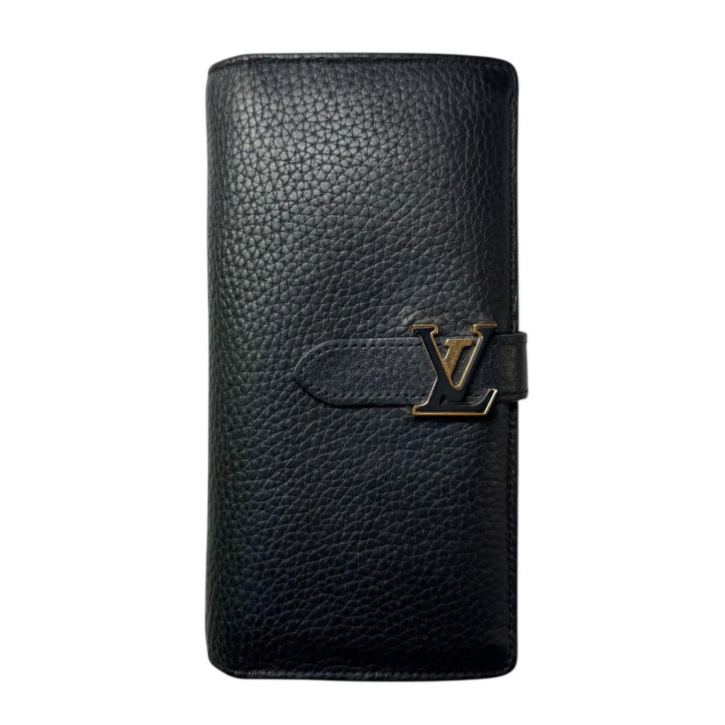 Louis Vuitton Black Noir Leather Long Wallet (Tri-Fold) (Pre-Owned)