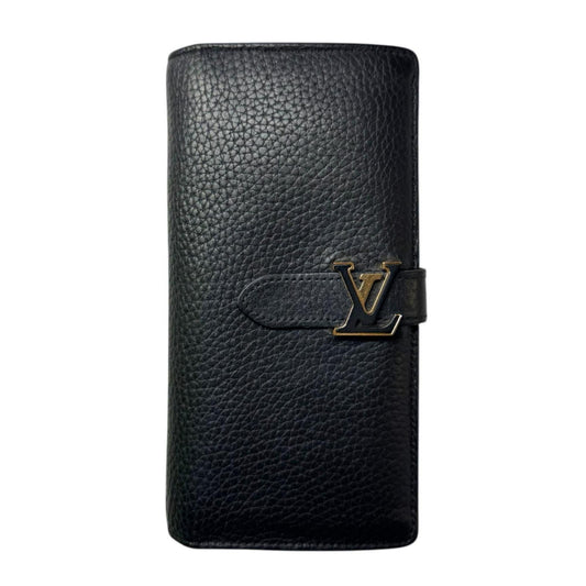 Louis Vuitton Black Noir Leather Long Wallet (Tri-Fold) (Pre-Owned)