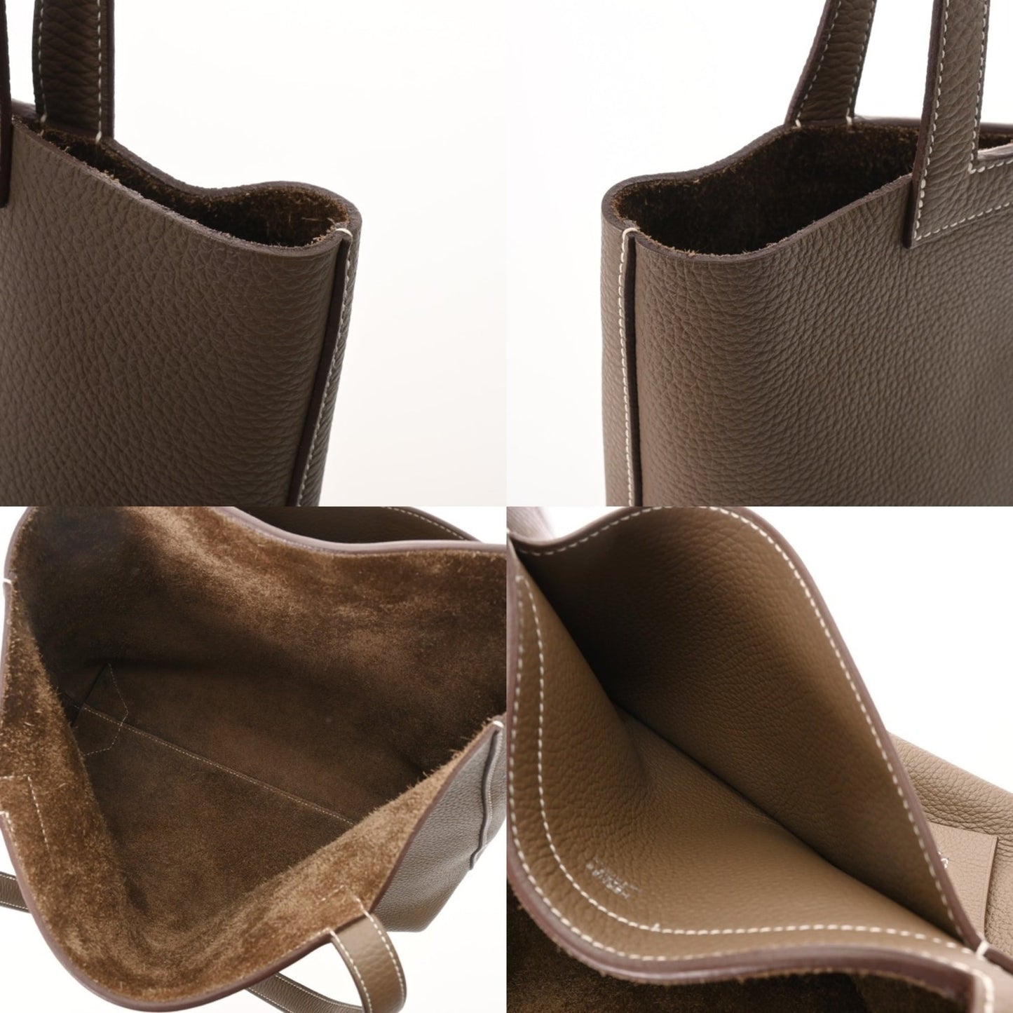 Hermes Etoupe Gray Taurillon Clemence Leather Tote Bag (Pre-Owned)