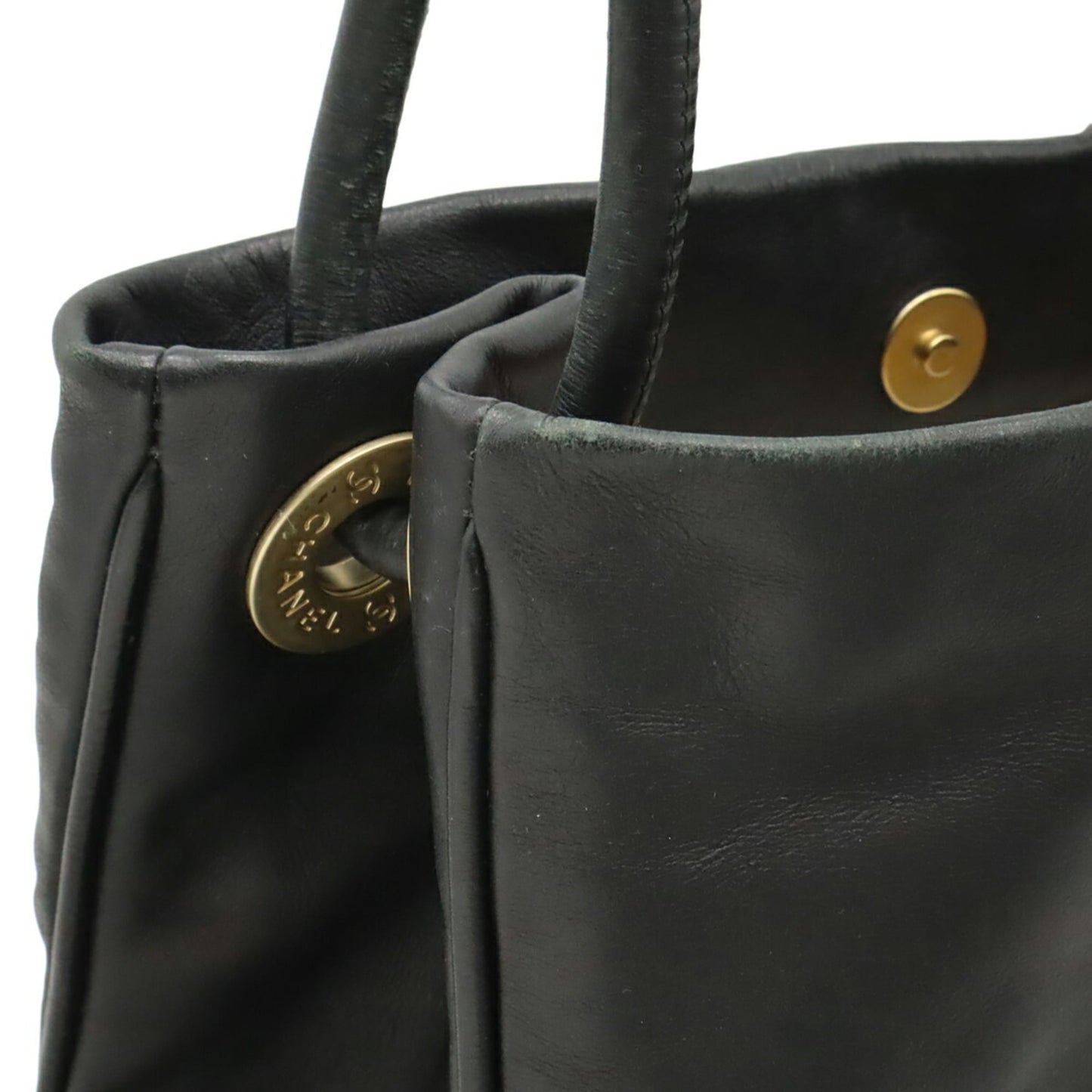 Chanel Camellia Black White Leather Shoulder Bag Tote Bag (Pre-Owned)