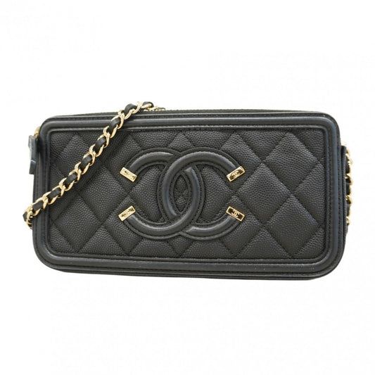 Chanel Black Grained Calfskin Chain/Shoulder Wallet (Pre-Owned)