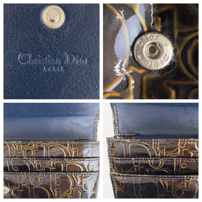 Christian Dior Brown Patent Leather Long Wallet (Bi-Fold) (Pre-Owned)