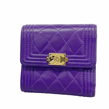 Chanel Purple Leather Wallet (Tri-Fold) (Pre-Owned)