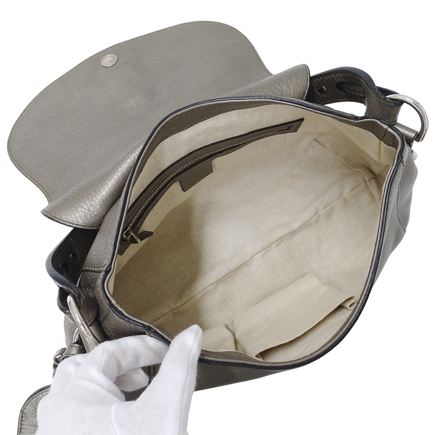 Gucci Bronze Metallic Gray Leather Shoulder Bag (Pre-Owned)