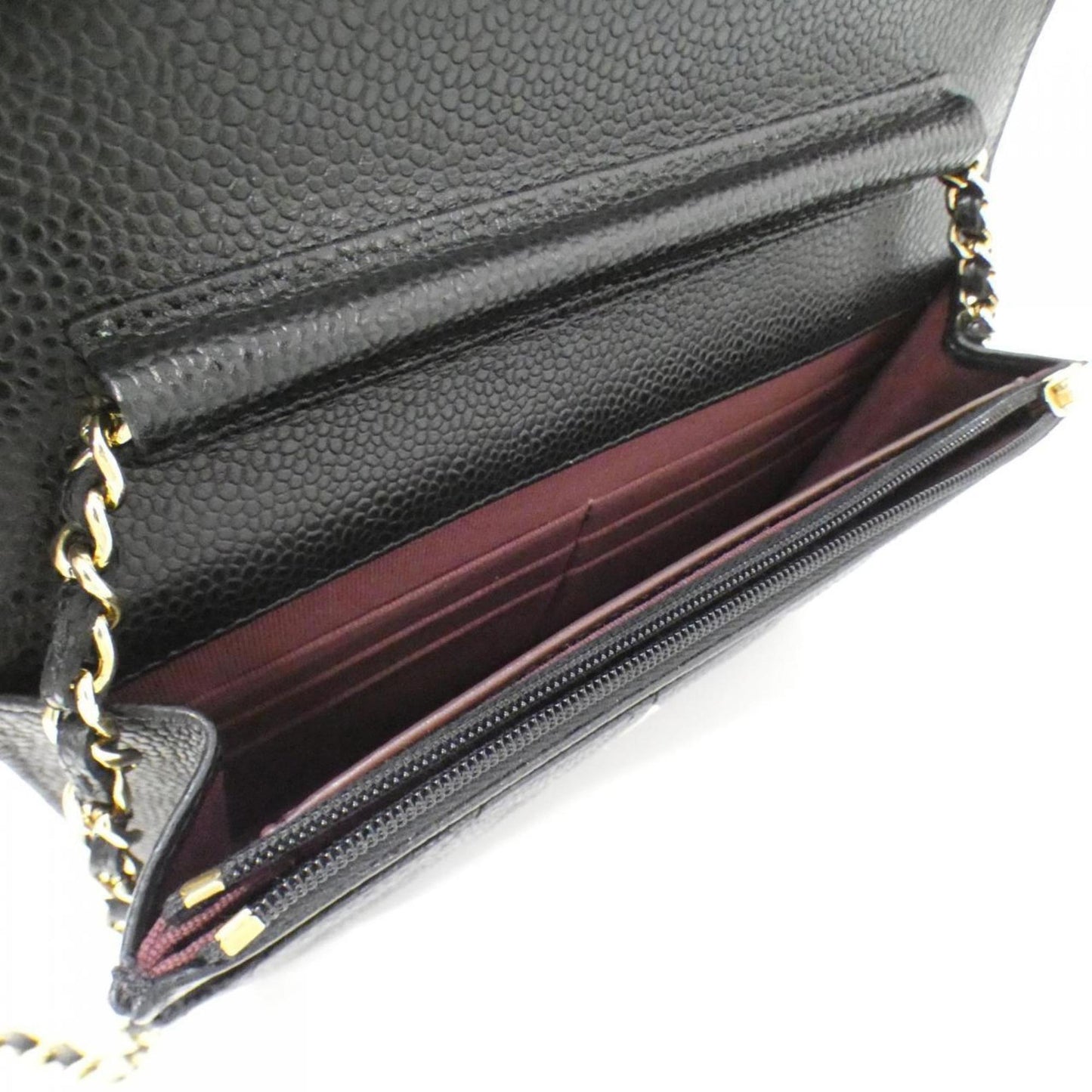 Chanel Black Bordeaux Grained Calfskin Chain/Shoulder Wallet (Pre-Owned)