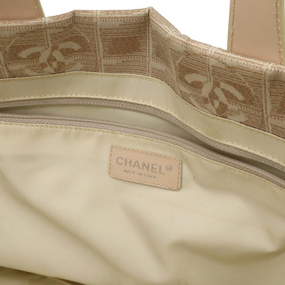 Chanel Beige Pink Pink Beige Nylon Leather Shoulder Bag Tote Bag (Pre-Owned)