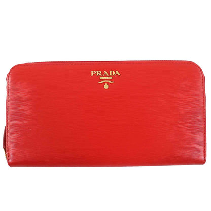 Prada Lacca Red Color Leather Long Wallet (Bi-Fold) (Pre-Owned)