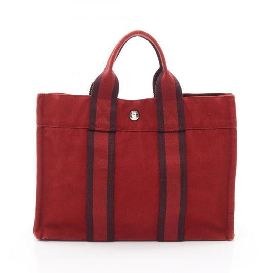 Hermes Red Color Canvas Toile H Tote Bag (Pre-Owned)