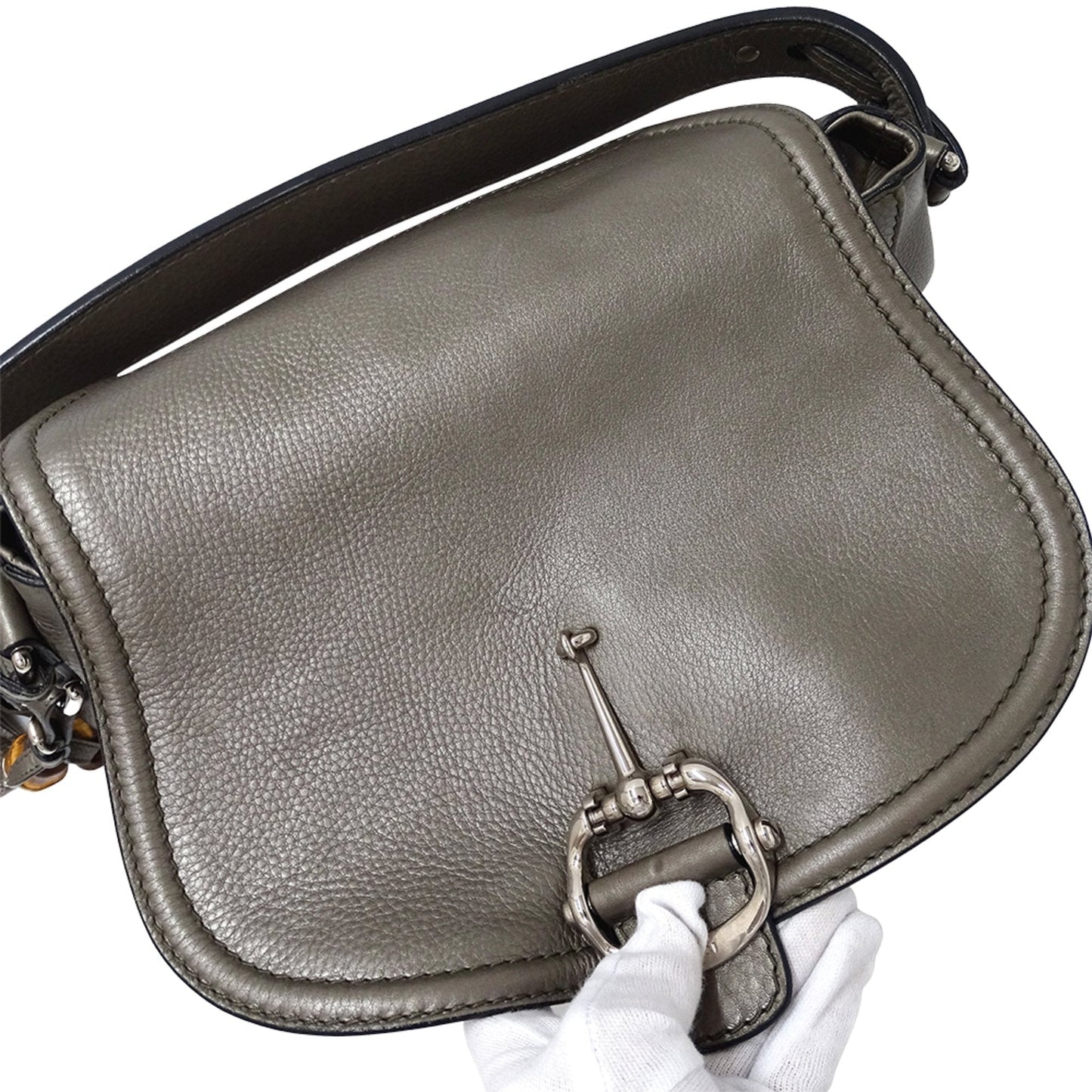 Gucci Bronze Metallic Gray Leather Shoulder Bag (Pre-Owned)