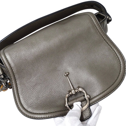 Gucci Bronze Metallic Gray Leather Shoulder Bag (Pre-Owned)
