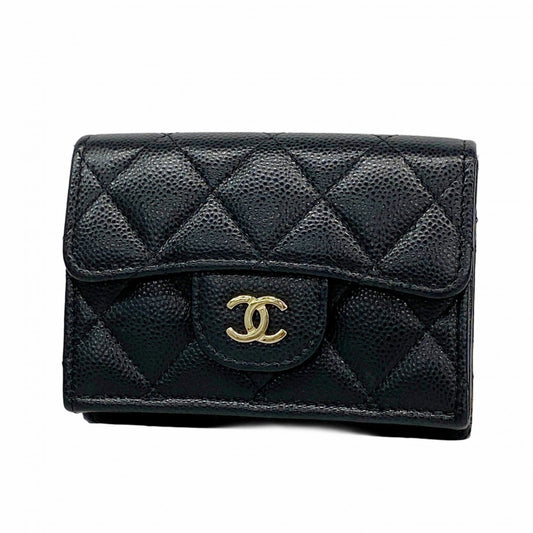 Chanel Black Grained Calfskin Wallet (Tri-Fold) (Pre-Owned)