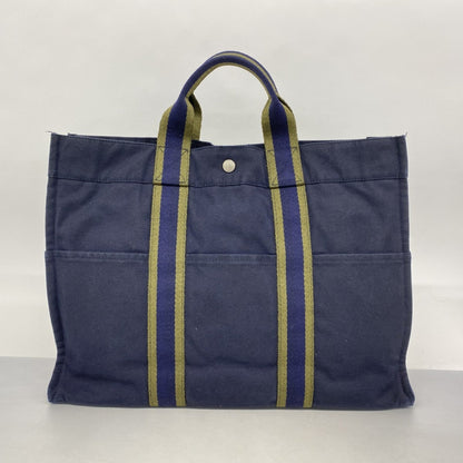 Hermes Green Navy Canvas Tote Bag (Pre-Owned)