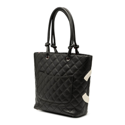 Chanel Black White Leather Handbag Tote Bag (Pre-Owned)
