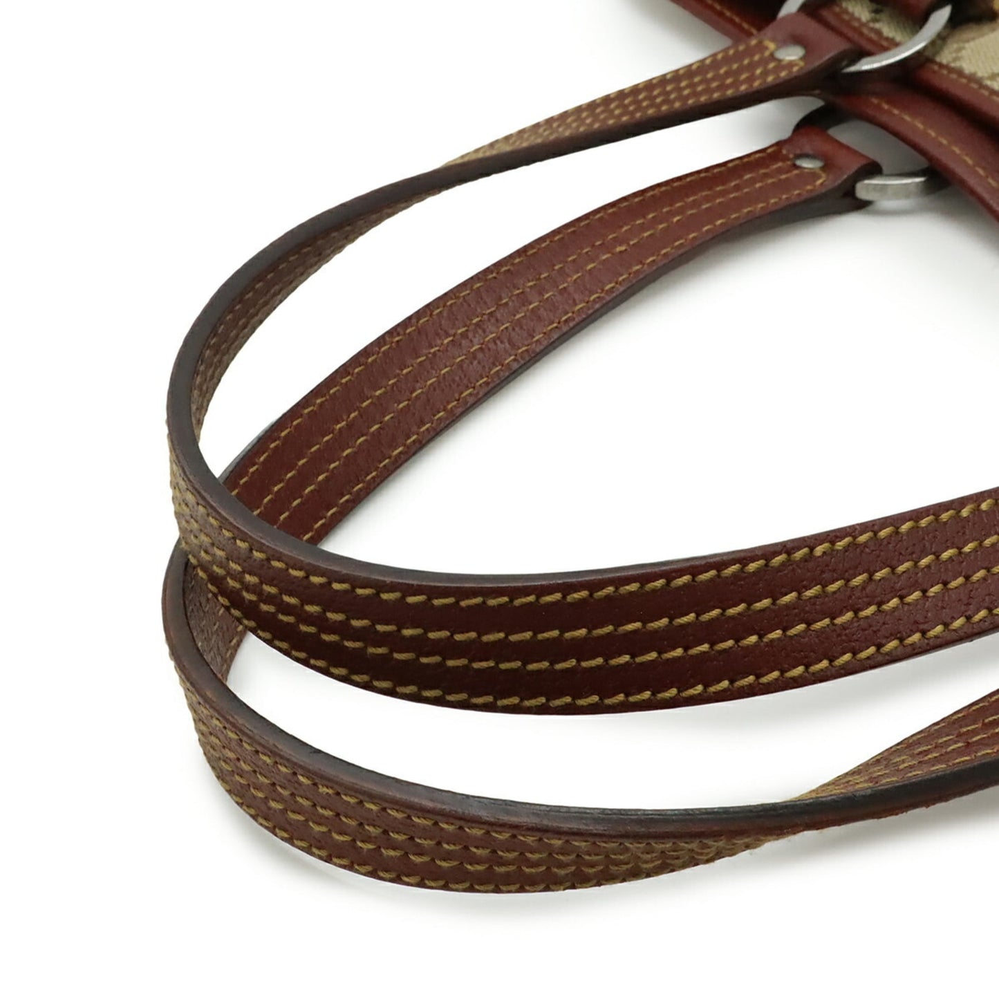 Gucci Beige Bordeaux Khaki Canvas Leather Shoulder Bag Tote Bag (Pre-Owned)