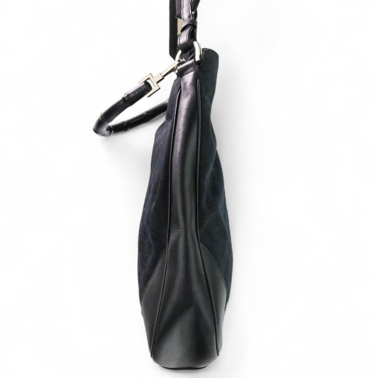 Gucci Black Leather Gg Canvas Handbag Shoulder Bag (Pre-Owned)