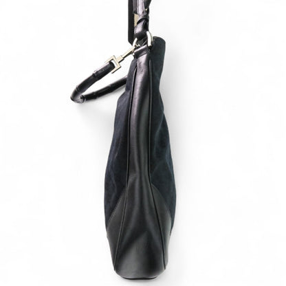 Gucci Black Leather Gg Canvas Handbag Shoulder Bag (Pre-Owned)