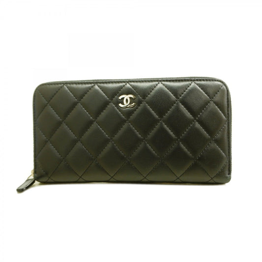 Chanel Black Leather Long Wallet (Bi-Fold) (Pre-Owned)