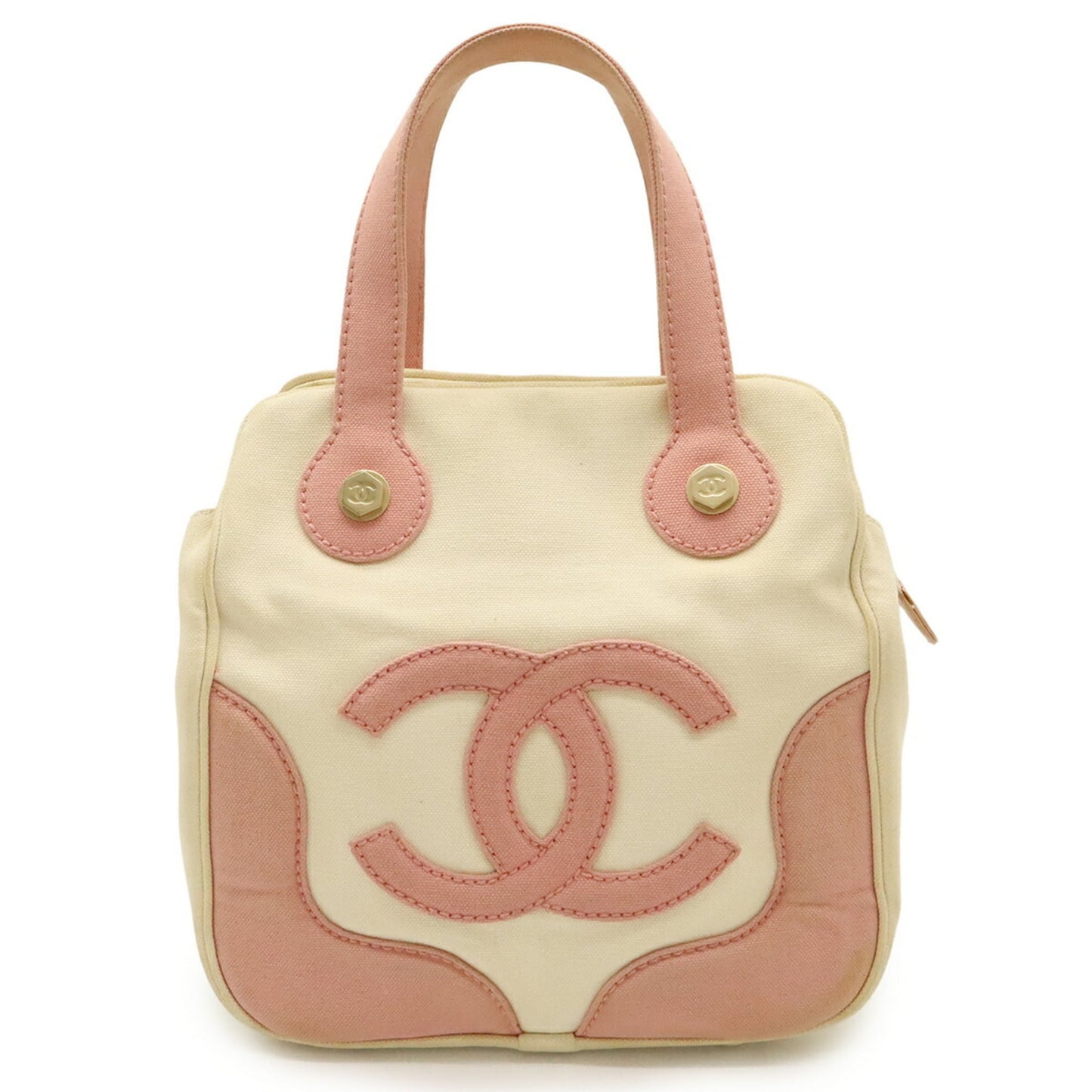 Chanel Ivory Pink Canvas Handbag Tote Bag (Pre-Owned)