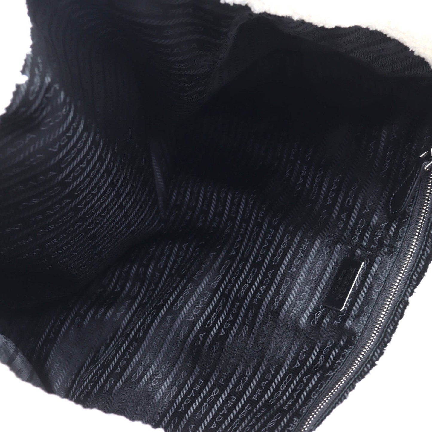 Prada Black White Polyester Leather Tote Bag (Pre-Owned)