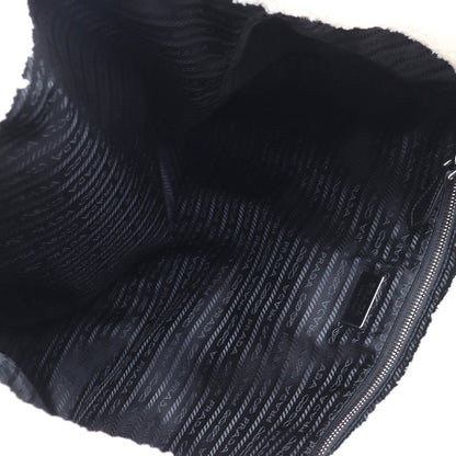 Prada Black White Polyester Leather Tote Bag (Pre-Owned)