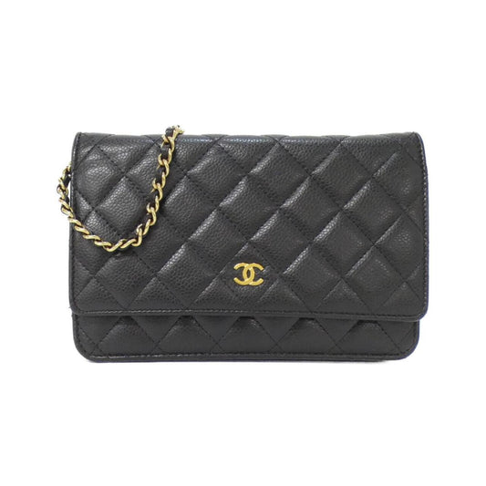 Chanel Black Bordeaux Grained Calfskin Chain/Shoulder Wallet (Pre-Owned)