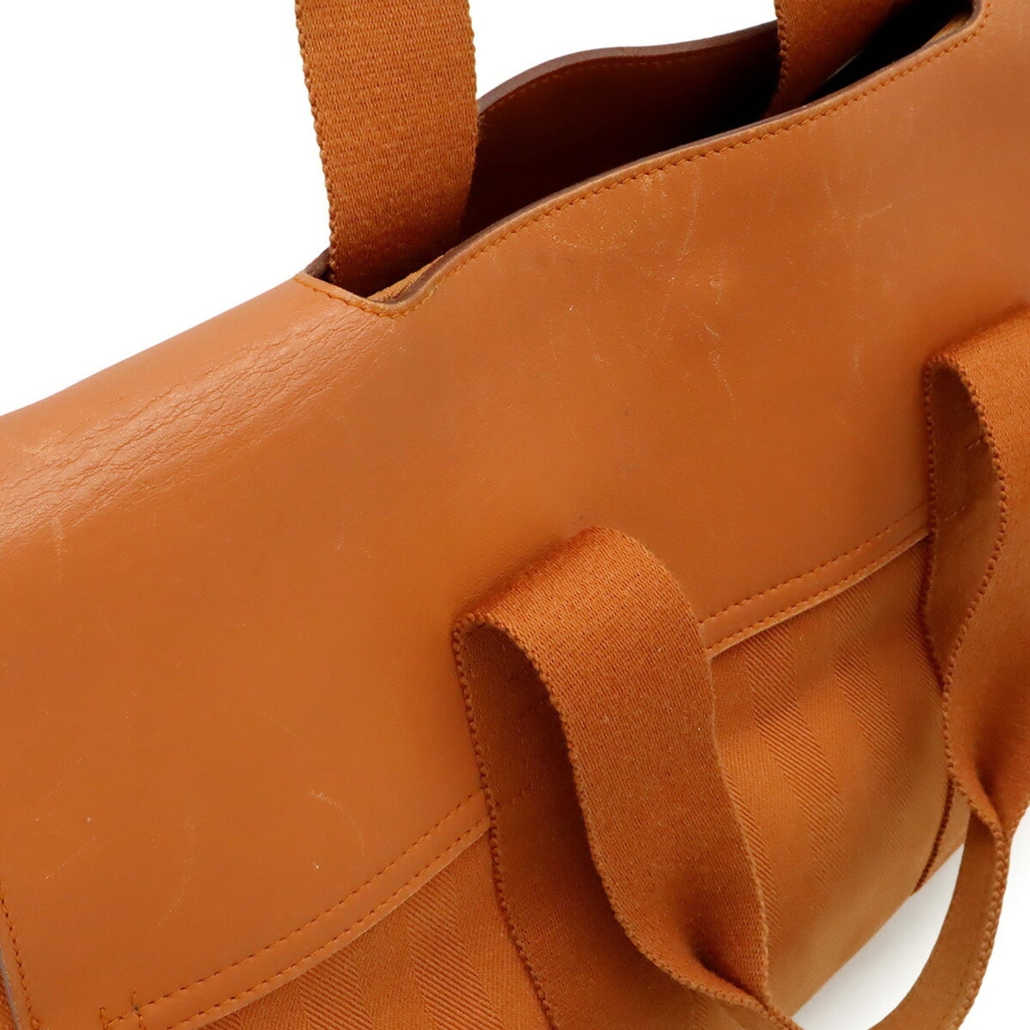 Hermes Orange Toile Chevron Leather Handbag Pouch Tote Bag (Pre-Owned)