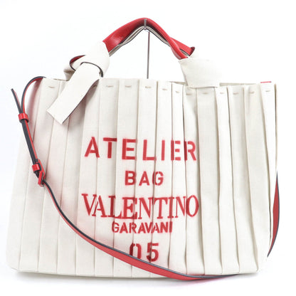 Valentino Garavani Ivory Canvas Leather Tote Bag (Pre-Owned)