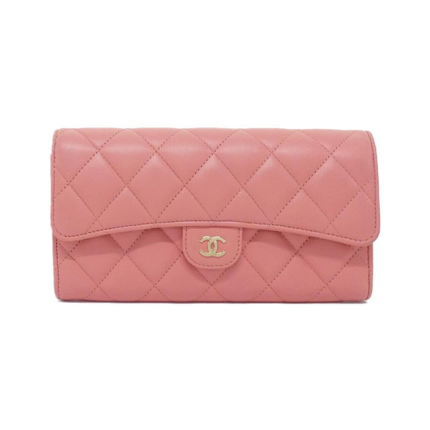 Chanel Pink Leather Long Wallet (Bi-Fold) (Pre-Owned)