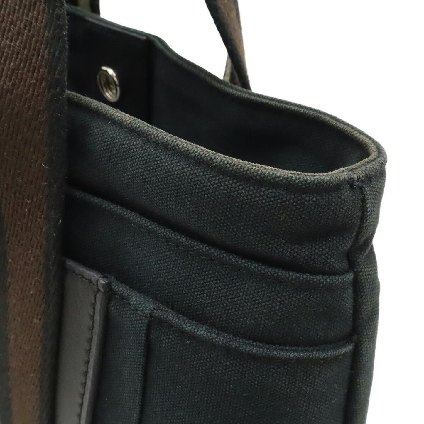 Hermes Beige Black Brown Canvas Leather Handbag Tote Bag (Pre-Owned)