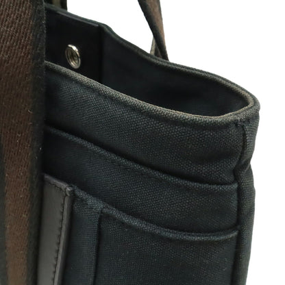 Hermes Beige Black Brown Canvas Leather Handbag Tote Bag (Pre-Owned)