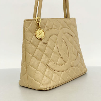 Chanel Beige Grained Calfskin Tote Bag (Pre-Owned)