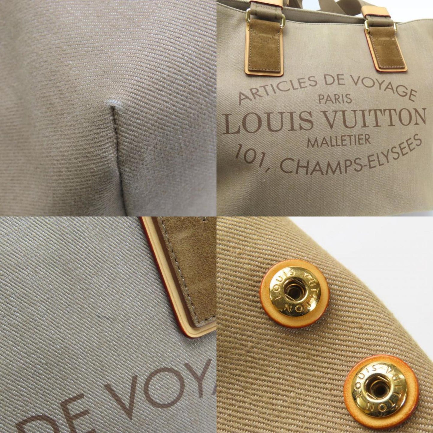 Louis Vuitton Beige Khaki Canvas Leather Tote Bag (Pre-Owned)