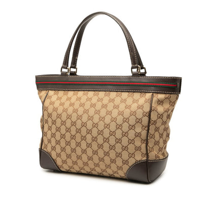 Gucci Beige Brown Canvas Leather Tote Bag (Pre-Owned)