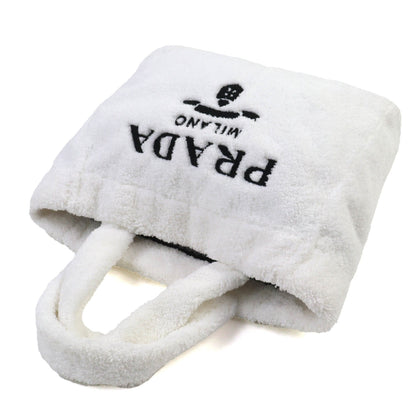 Prada Black White Polyester Leather Tote Bag (Pre-Owned)