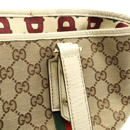 Gucci Beige Green Ivory Red Color Canvas Leather Shoulder Bag Tote Bag (Pre-Owned)