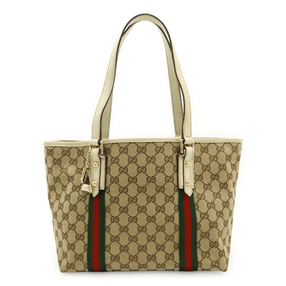 Gucci Beige Green Ivory Red Color Canvas Leather Shoulder Bag Tote Bag (Pre-Owned)