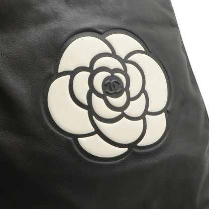 Chanel Camellia Black White Leather Shoulder Bag Tote Bag (Pre-Owned)