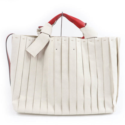 Valentino Garavani Ivory Canvas Leather Tote Bag (Pre-Owned)