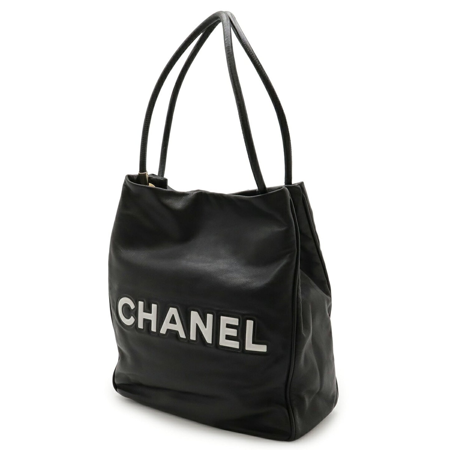 Chanel Black White Leather Shoulder Bag Tote Bag (Pre-Owned)