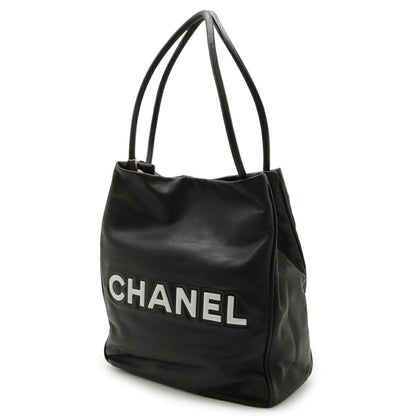 Chanel Black White Leather Shoulder Bag Tote Bag (Pre-Owned)