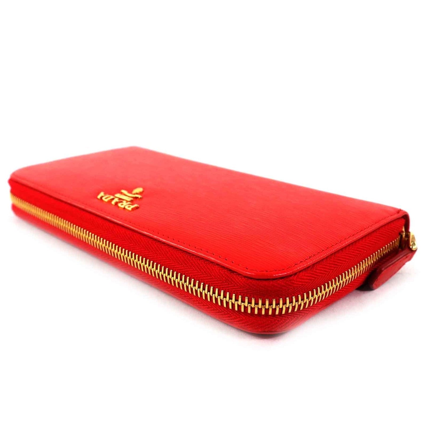 Prada Lacca Red Color Leather Long Wallet (Bi-Fold) (Pre-Owned)