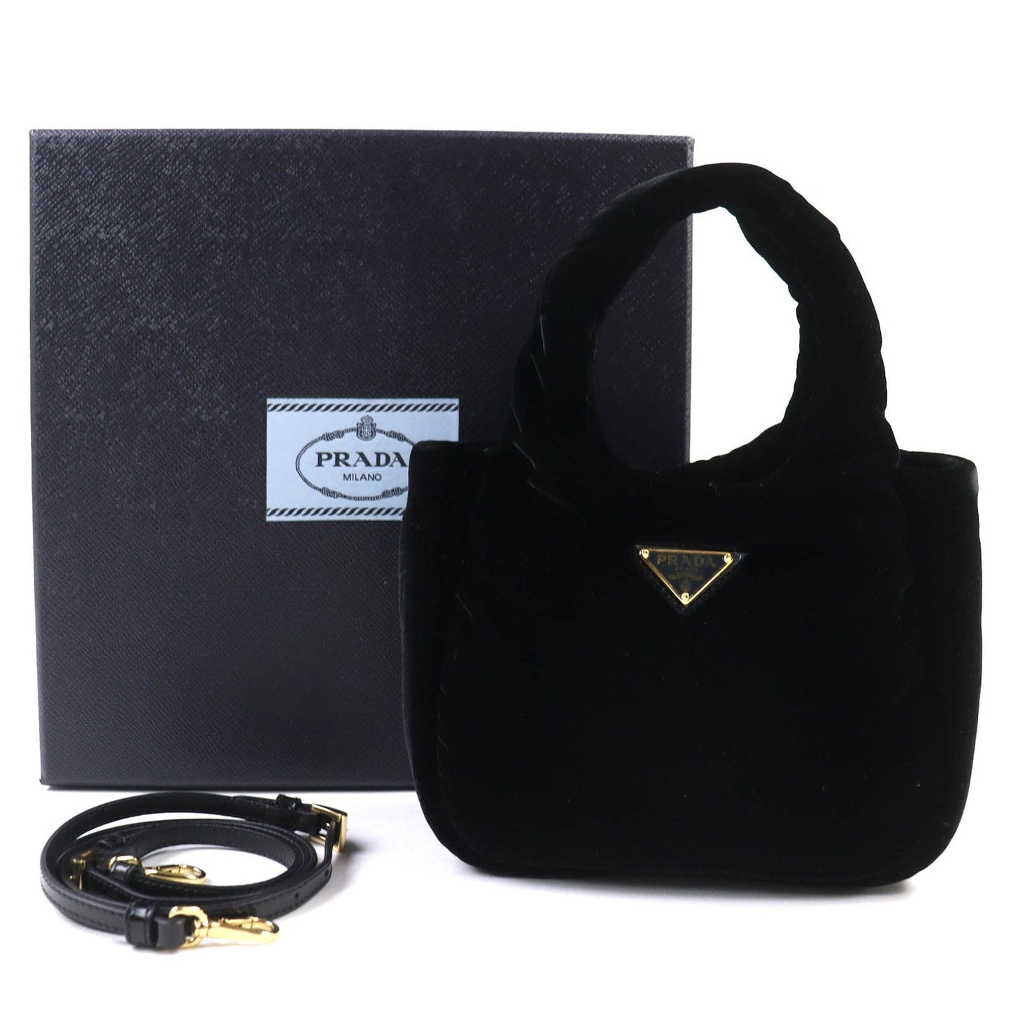 Prada Black Velvet Handbag Shoulder Bag (Pre-Owned)