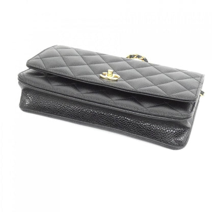 Chanel Black Bordeaux Grained Calfskin Chain/Shoulder Wallet (Pre-Owned)