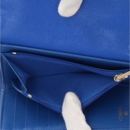 Chanel Matelasse Blue Grained Calfskin Wallet (Tri-Fold) (Pre-Owned)