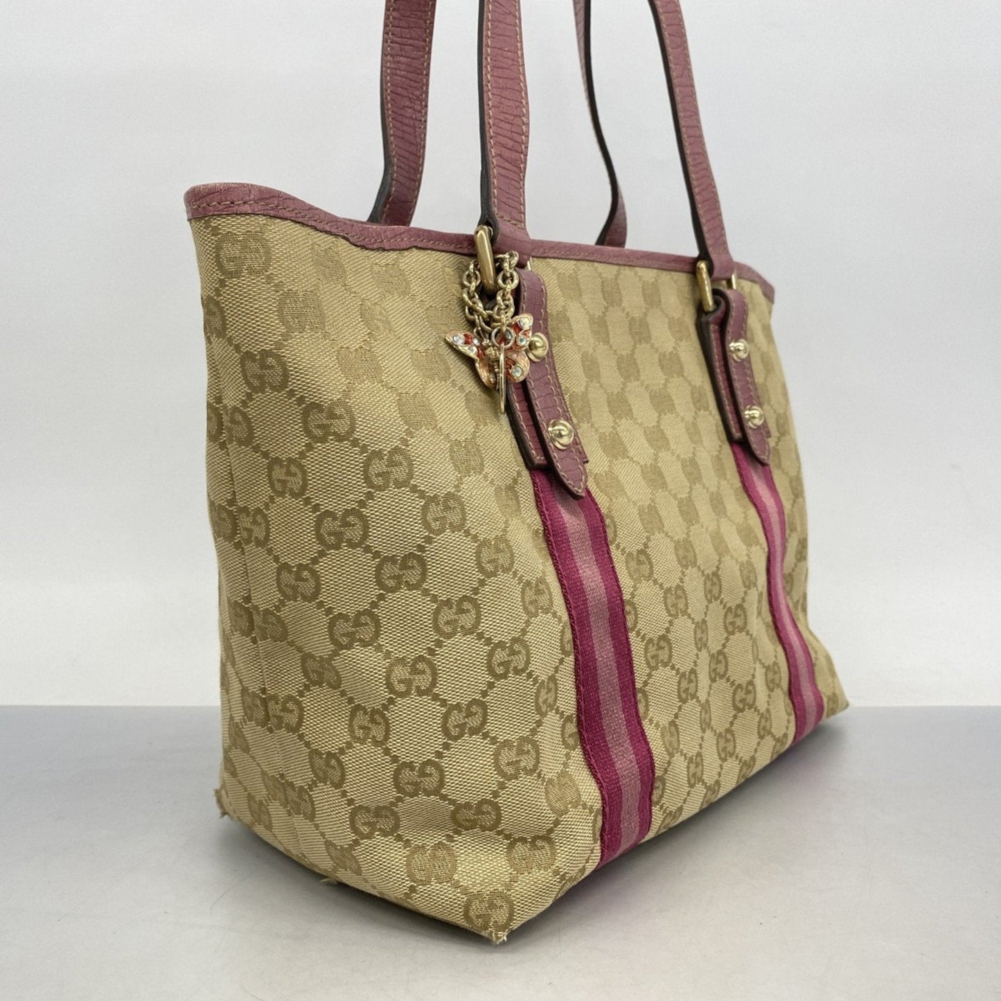 Gucci Beige Pink Canvas Tote Bag (Pre-Owned)