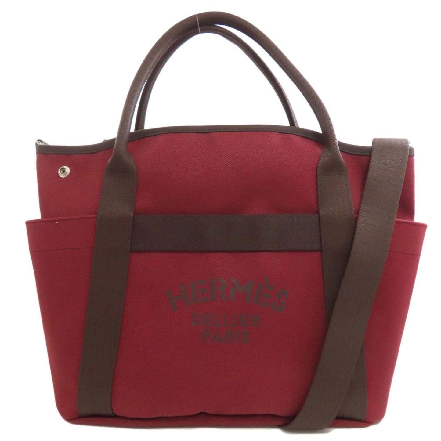 Hermes Bordeaux Brown Canvas Tote Bag (Pre-Owned)