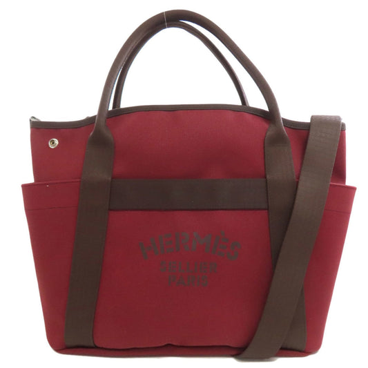 Hermes Bordeaux Brown Canvas Tote Bag (Pre-Owned)