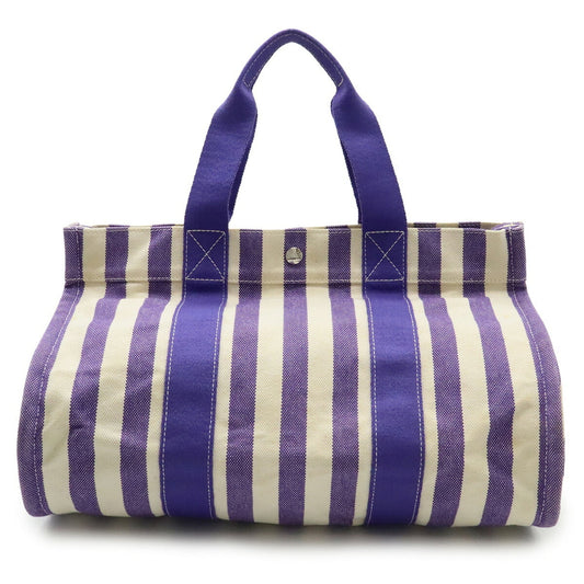 Hermes Ivory Purple Canvas Handbag Pouch Tote Bag (Pre-Owned)